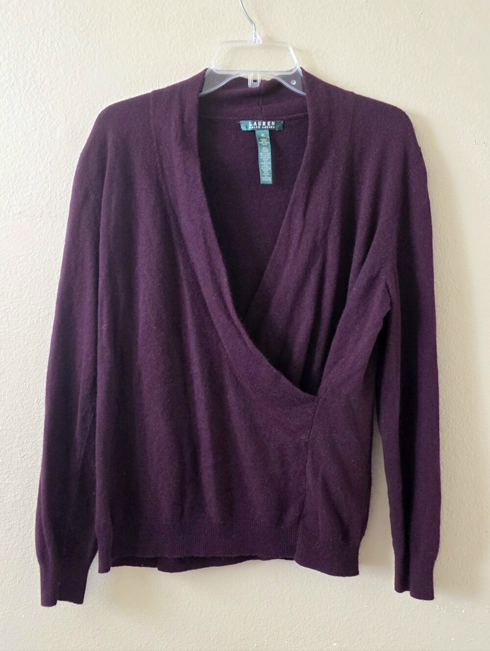 Lauren Ralph Lauren Womens Purple Wool Blend Wrap Sweater - Size XL